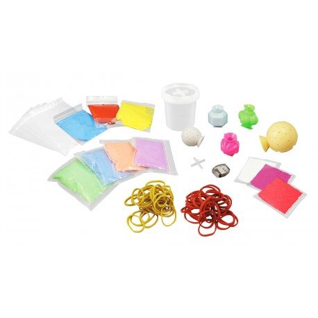 יצירת כדורי קפיצה צבעוניים בעזרת אבקות פולימר ומים
מבחר צבעים ותבניות ליצירת כדורים בגדלים שונים