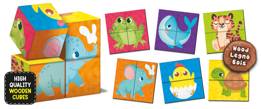 קוביית היגיון לפעוטות חיות חמודות – פאזל קוביות ומשחק התאמה מעץ מבית ליצ'יאני Lisciani